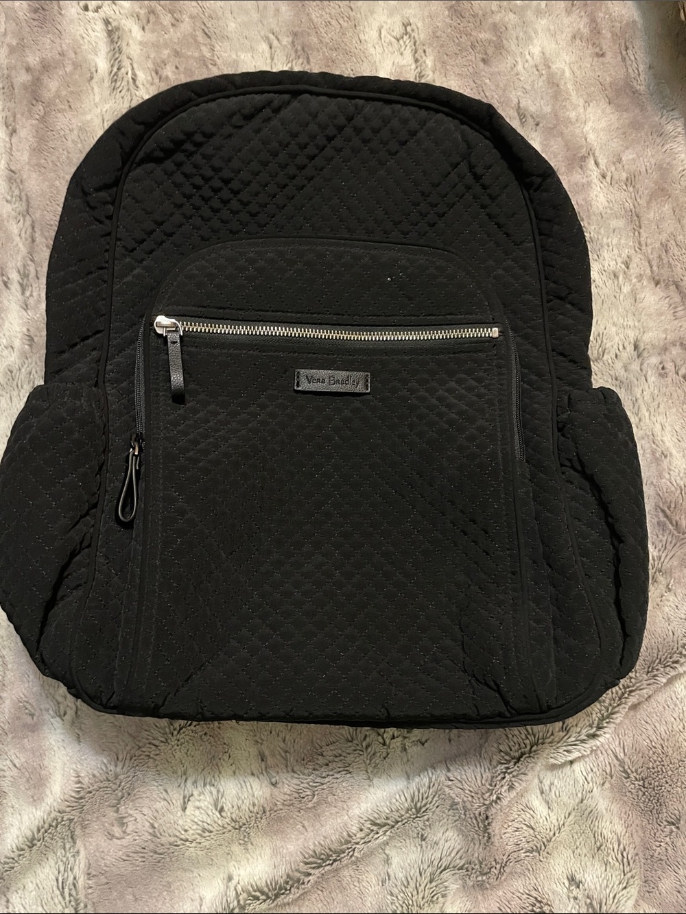 Vera Bradley Black Quilted Backpack with Front Zip Pocket